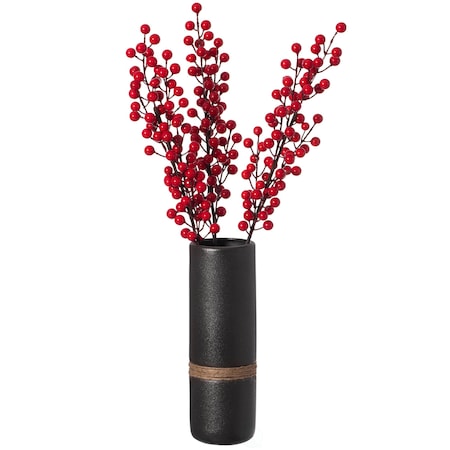 Uniquewise Decorative Modern Ceramic Cylinder Shape Table Vase Flower Holder with Rope, Black 11 Inch QI004362.L.BK